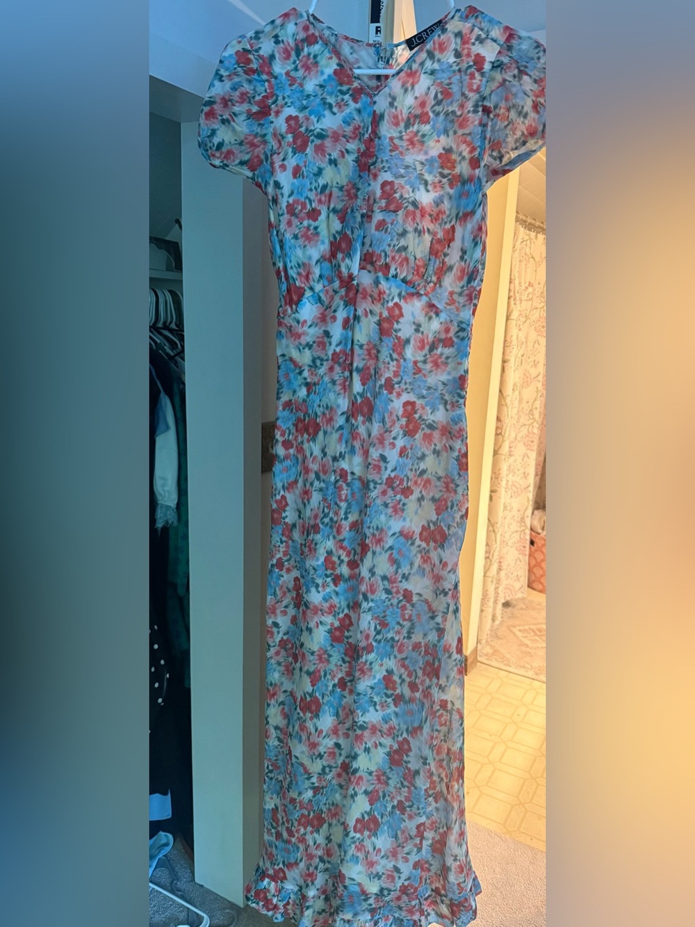 Jcrew Floral Maxi Dress with Puff Sleeves - Pink & Blue